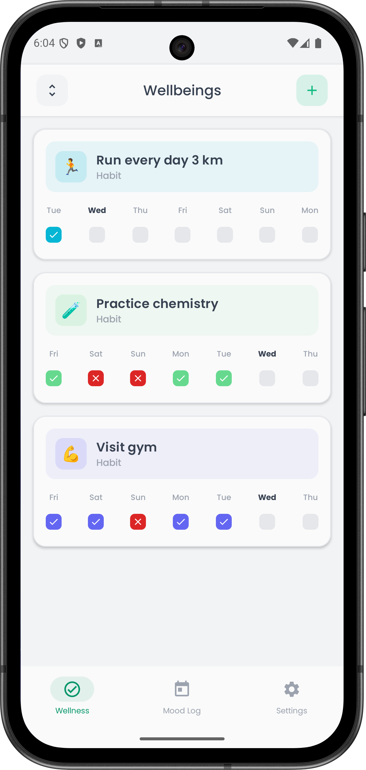 Clarity app — daily habit tracker with weekly progress and streak tracking
