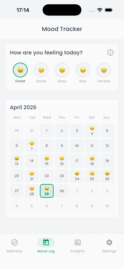 Clarity mood journal — daily mood tracker with emoji calendar and visual emotional patterns